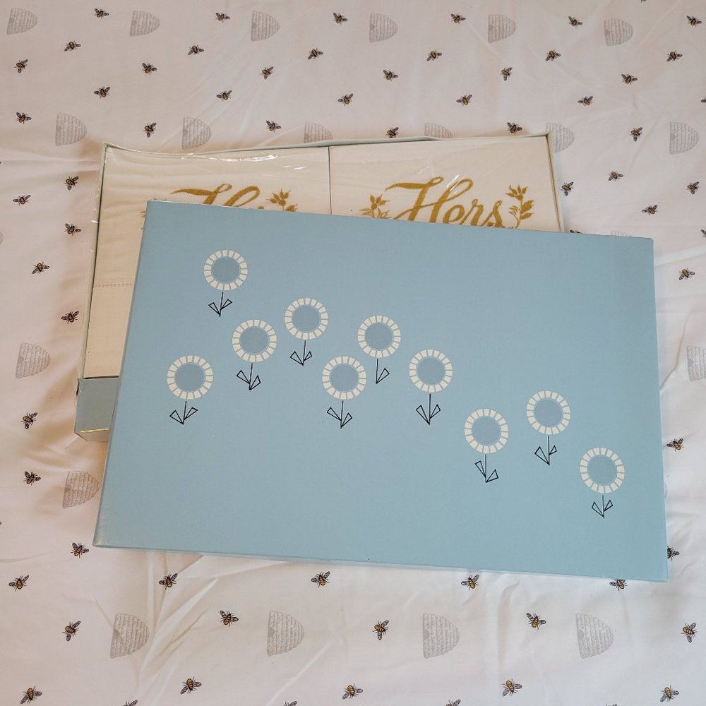 Riegel Vintage Boxed Gift Pillowcases His, Hers Gold Embroidery - Sealed